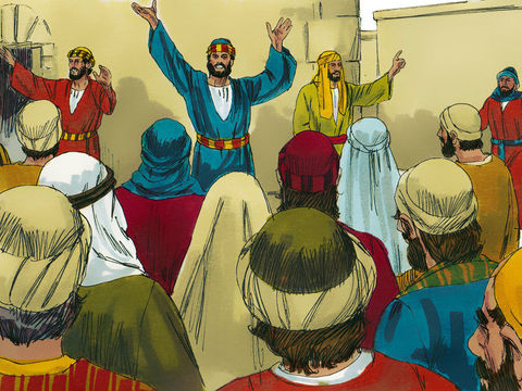 Peter preaching at Pentecost